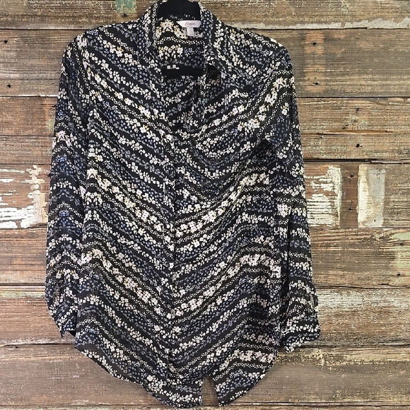 Candies Patterned Button-Up Blouse, Ladies size S - Picture 2 of 7